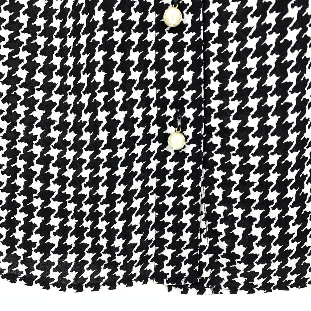 Kate Spade Women's Sz S Dashing Beauty Houndstooth Tie Neck Shirt In Black Cream - Picture 7 of 7